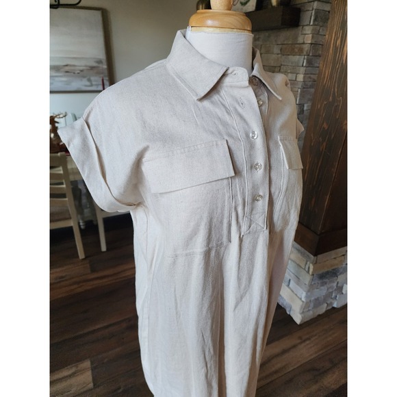 NWT Calvin Klein Linen Blend Shirt Dress Tan Size 8 Button Front Pocketed Casual - Picture 4 of 11